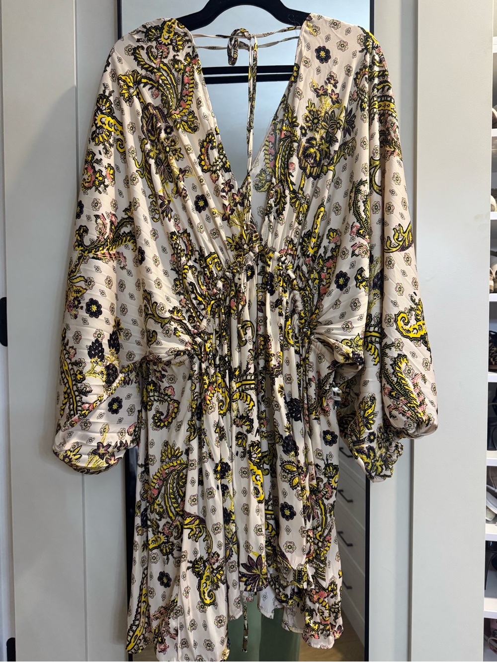 Free People Cream Paisley Mini Dress with Yellow & Black Accents